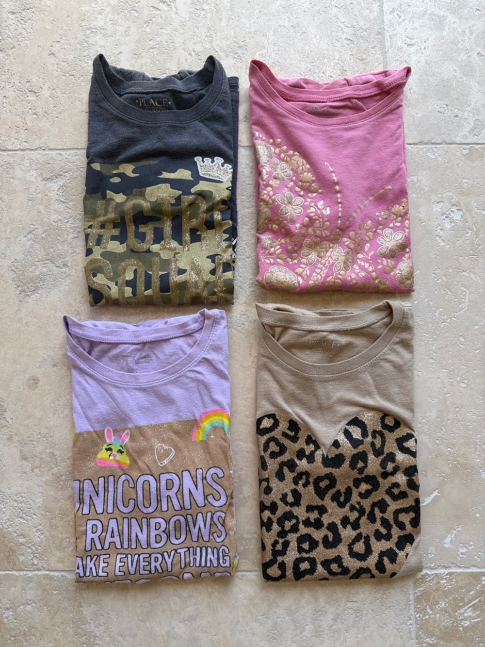 The Children's Place Girls Graphic Tee Bundle - Black, Pink, Lavender, Tan